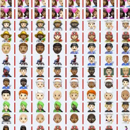 Grid of various skin tone emojis with red vertical pipe line characters between them.