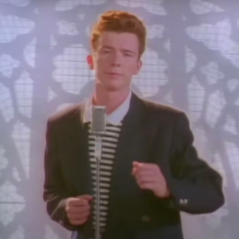Rick Astley dancing in the Never Gonna Give You Up music video