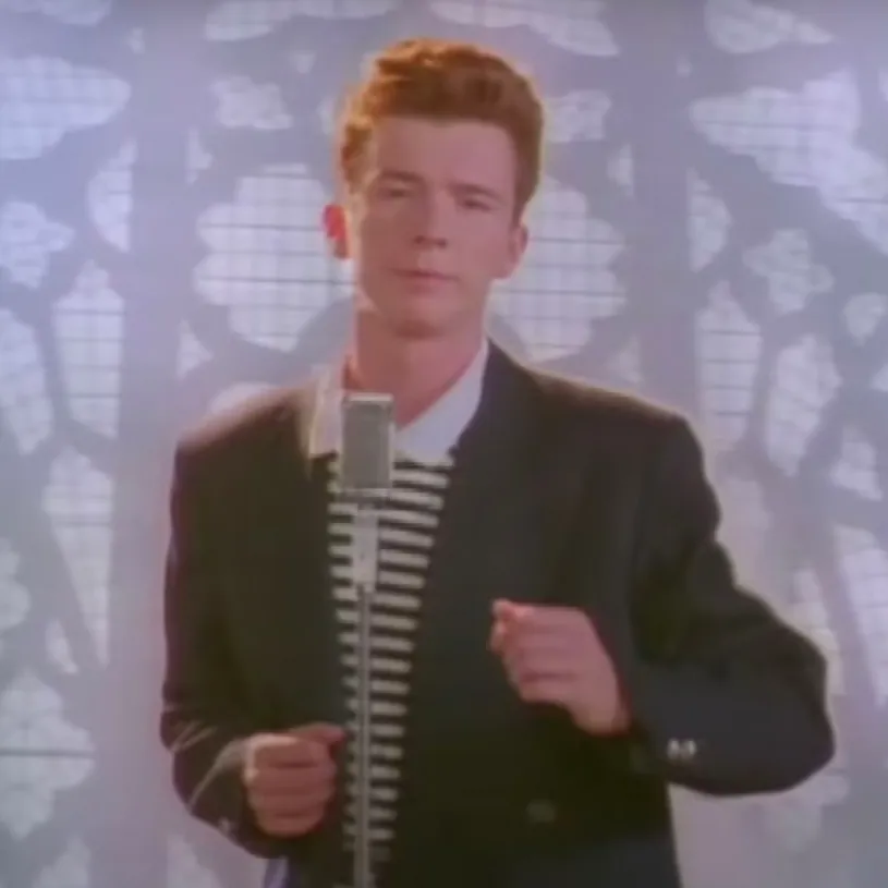 Rick Astley dancing in the Never Gonna Give You Up music video